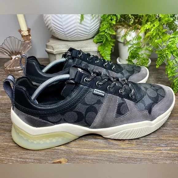 Coach Mens 12D Leather Citysole Runner Suede Designer Sneakers Shoes Black Gray - Picture 4 of 12